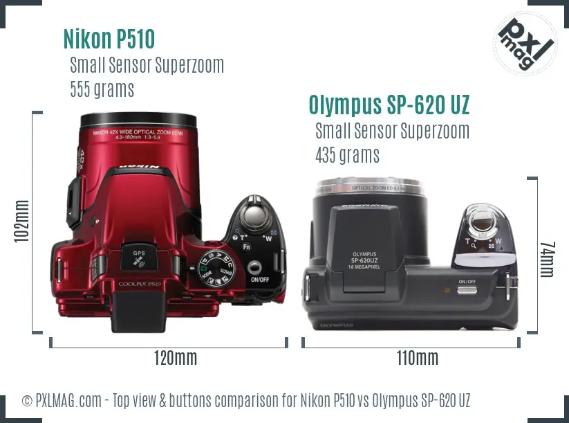 Nikon P510 vs Olympus SP-620 UZ top view buttons comparison