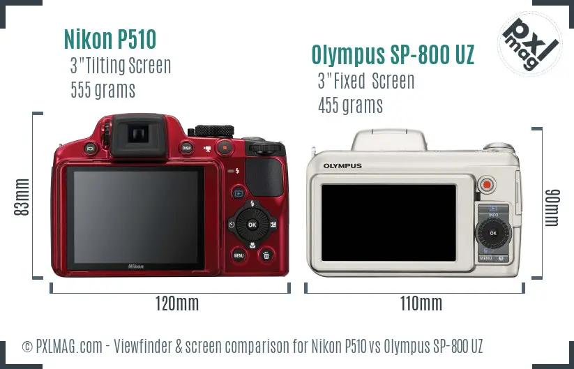 Nikon P510 vs Olympus SP-800 UZ Screen and Viewfinder comparison Nikon P510 vs Olympus SP-800 UZ Screen and Viewfinder comparison