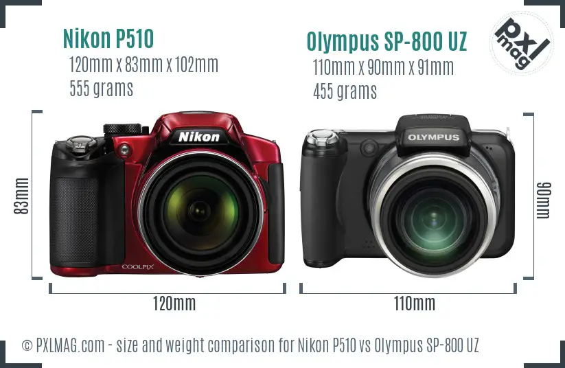 Nikon P510 vs Olympus SP-800 UZ size comparison Nikon P510 vs Olympus SP-800 UZ size comparison