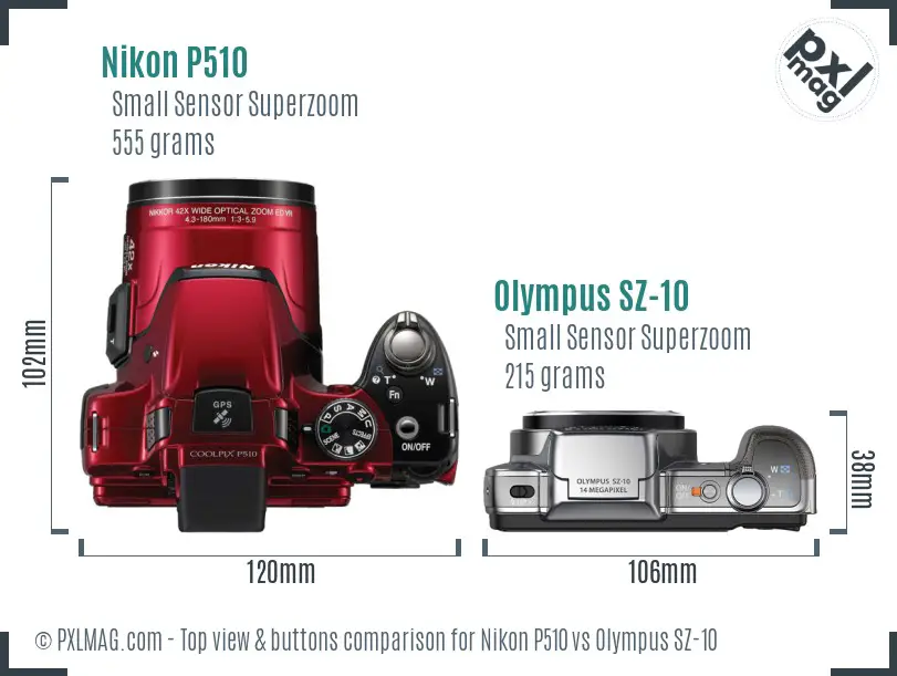 Nikon P510 vs Olympus SZ-10 top view buttons comparison Nikon P510 vs Olympus SZ-10 top view buttons comparison