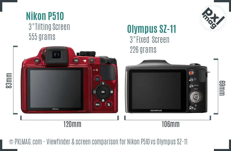 Nikon P510 vs Olympus SZ-11 Screen and Viewfinder comparison