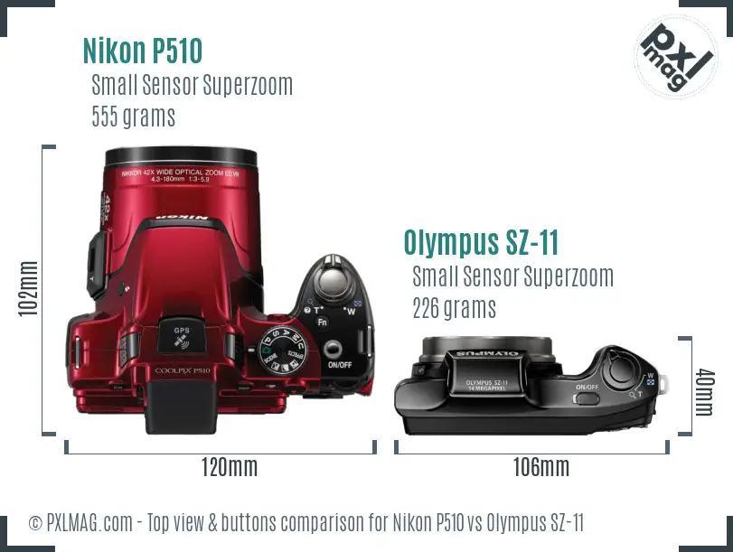 Nikon P510 vs Olympus SZ-11 top view buttons comparison