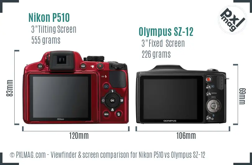 Nikon P510 vs Olympus SZ-12 Screen and Viewfinder comparison