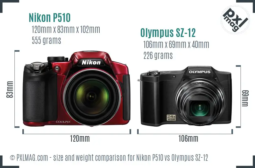 Nikon P510 vs Olympus SZ-12 size comparison