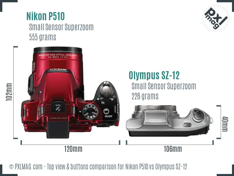 Nikon P510 vs Olympus SZ-12 top view buttons comparison
