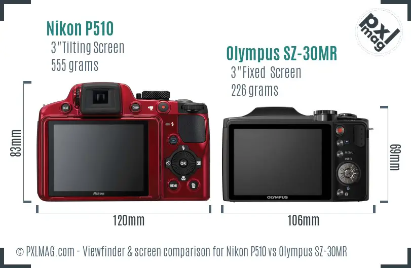 Nikon P510 vs Olympus SZ-30MR Screen and Viewfinder comparison