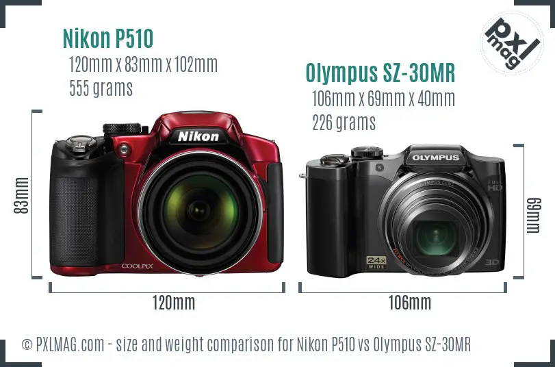 Nikon P510 vs Olympus SZ-30MR size comparison