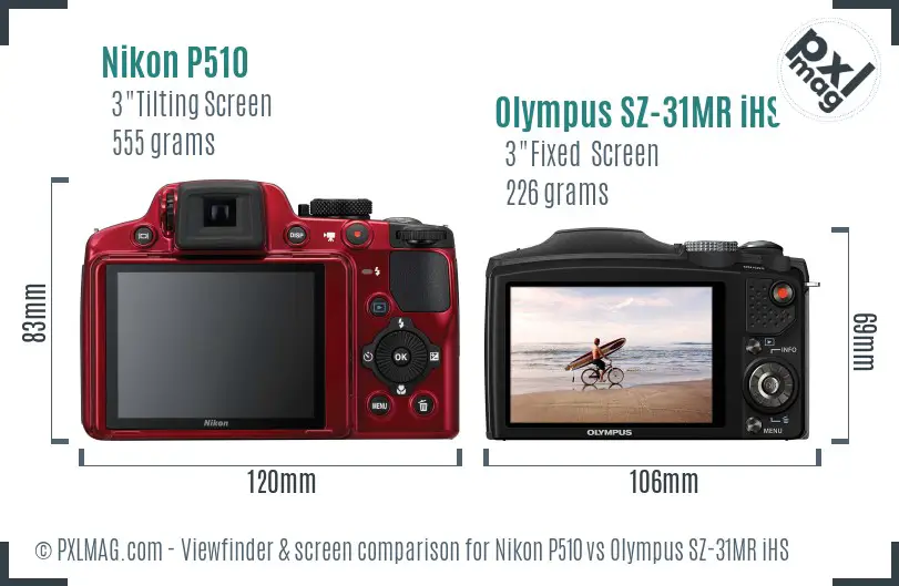 Nikon P510 vs Olympus SZ-31MR iHS Screen and Viewfinder comparison