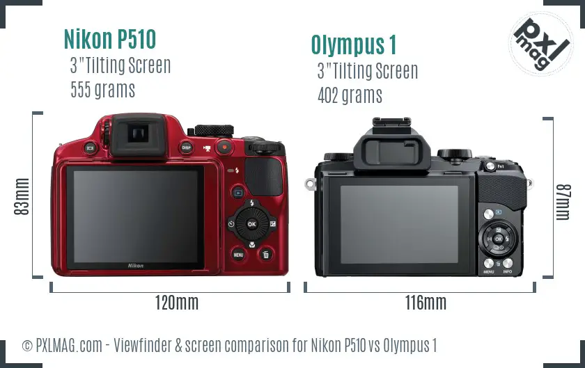 Nikon P510 vs Olympus 1 Screen and Viewfinder comparison