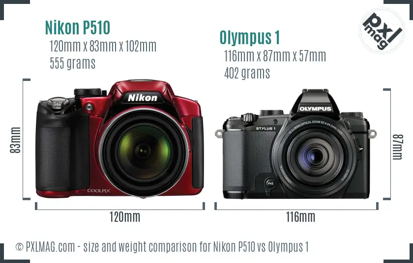 Nikon P510 vs Olympus 1 size comparison