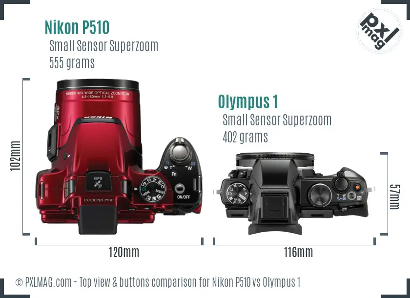 Nikon P510 vs Olympus 1 top view buttons comparison