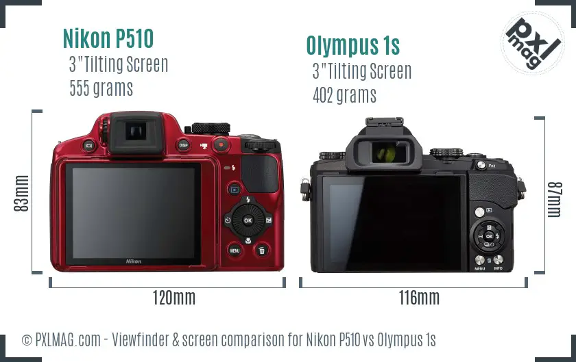 Nikon P510 vs Olympus 1s Screen and Viewfinder comparison