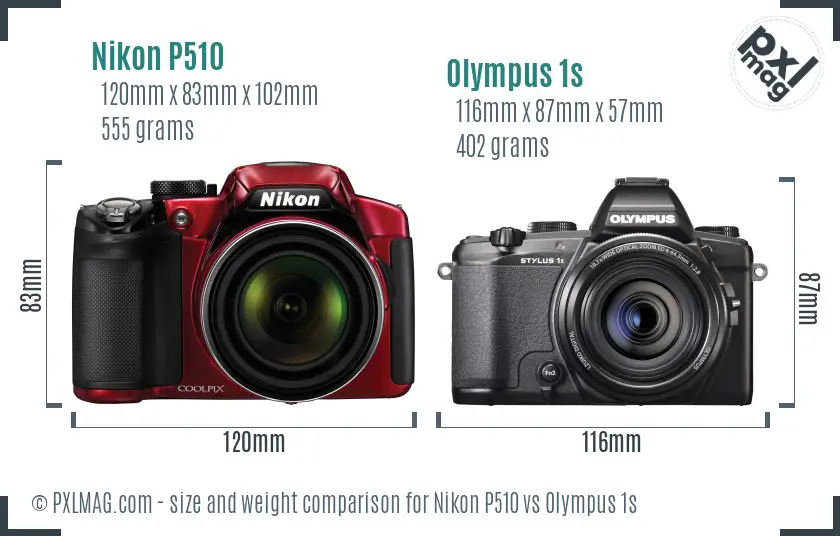 Nikon P510 vs Olympus 1s size comparison