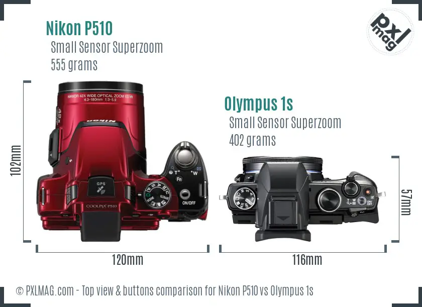 Nikon P510 vs Olympus 1s top view buttons comparison