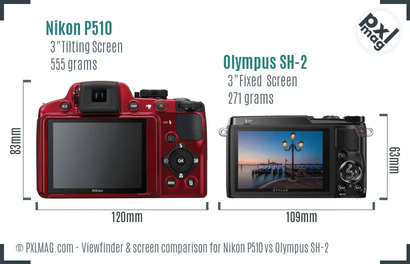 Nikon P510 vs Olympus SH-2 Screen and Viewfinder comparison