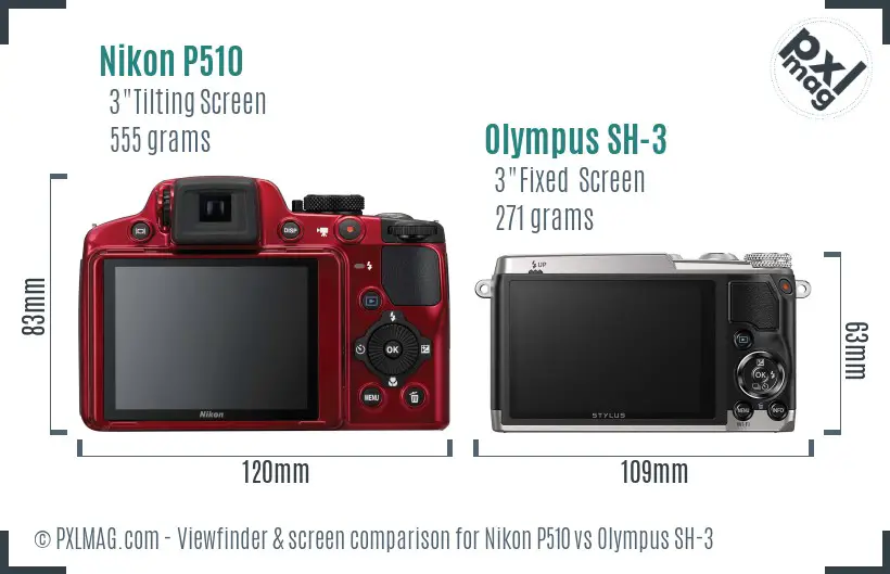 Nikon P510 vs Olympus SH-3 Screen and Viewfinder comparison