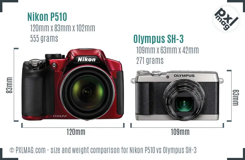 Nikon P510 vs Olympus SH-3 size comparison