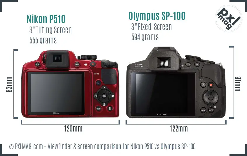 Nikon P510 vs Olympus SP-100 Screen and Viewfinder comparison