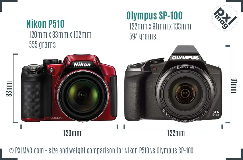 Nikon P510 vs Olympus SP-100 size comparison