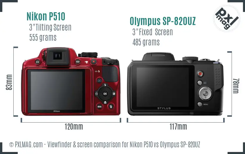 Nikon P510 vs Olympus SP-820UZ Screen and Viewfinder comparison