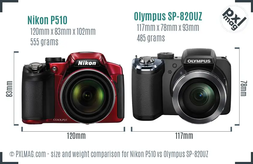 Nikon P510 vs Olympus SP-820UZ size comparison