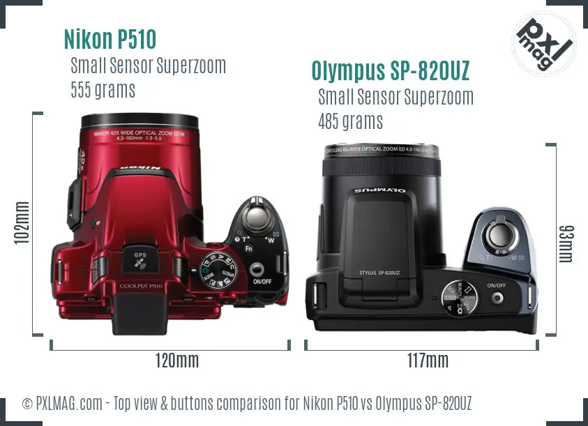 Nikon P510 vs Olympus SP-820UZ top view buttons comparison