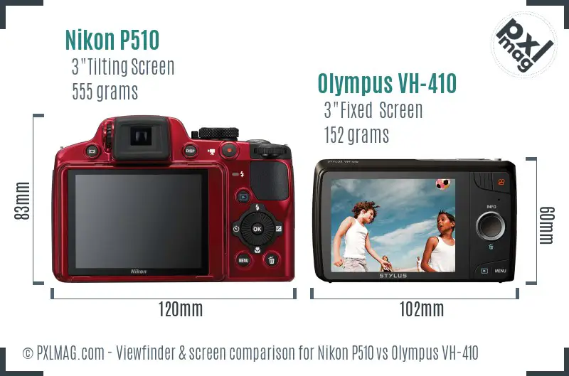 Nikon P510 vs Olympus VH-410 Screen and Viewfinder comparison