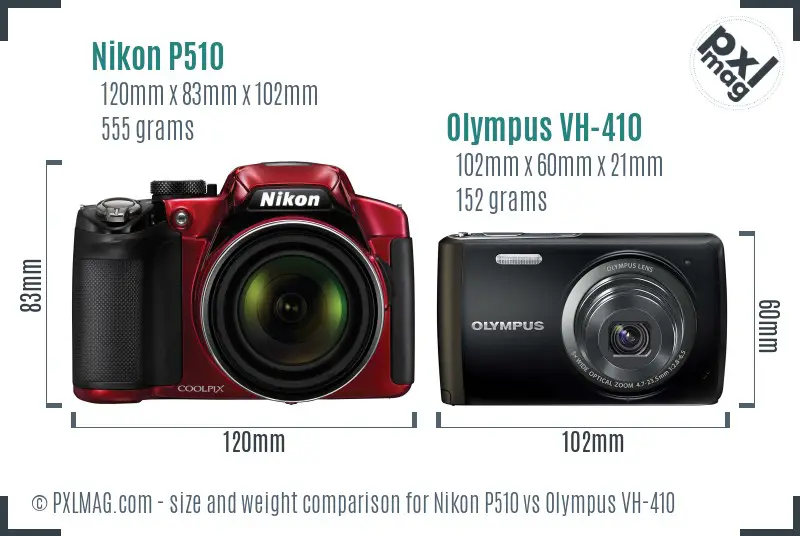 Nikon P510 vs Olympus VH-410 size comparison