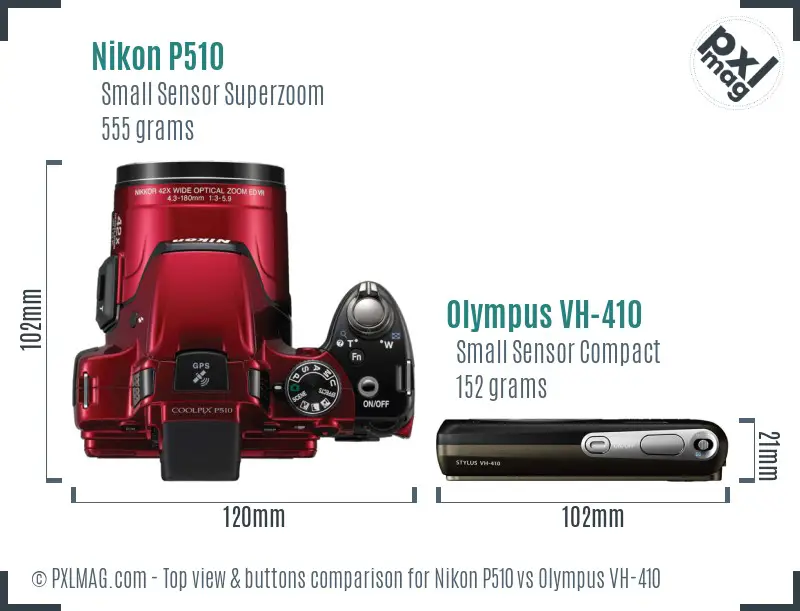 Nikon P510 vs Olympus VH-410 top view buttons comparison