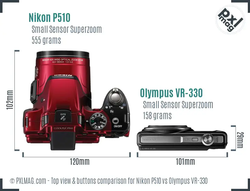 Nikon P510 vs Olympus VR-330 top view buttons comparison
