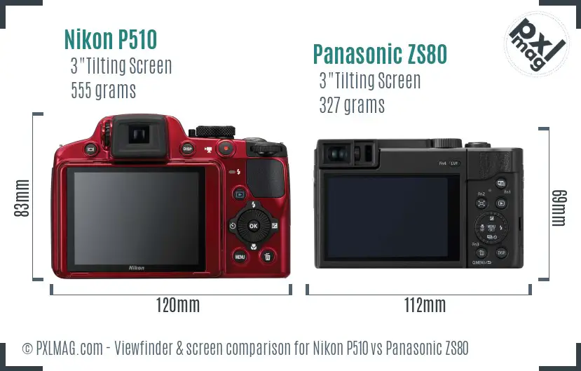 Nikon P510 vs Panasonic ZS80 Screen and Viewfinder comparison