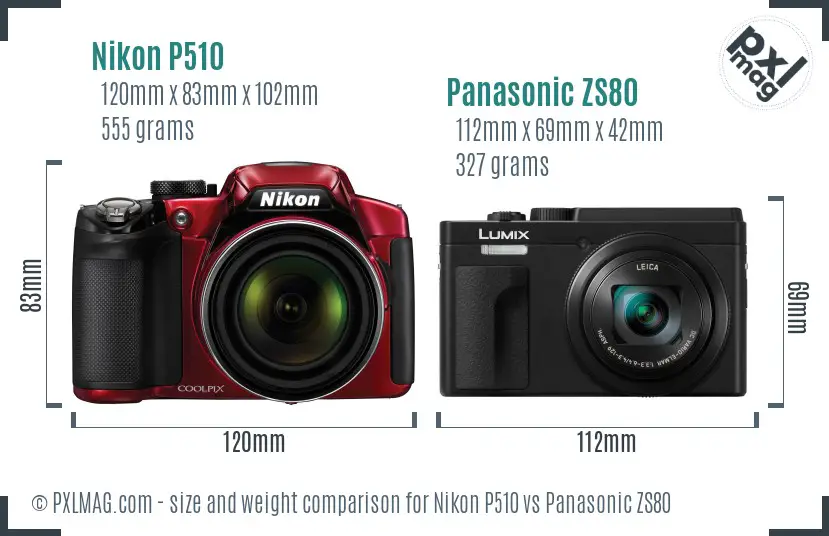 Nikon P510 vs Panasonic ZS80 size comparison
