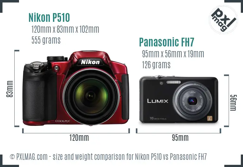Nikon P510 vs Panasonic FH7 size comparison
