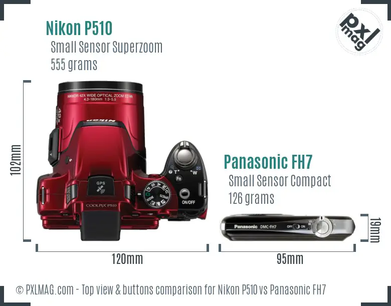 Nikon P510 vs Panasonic FH7 top view buttons comparison