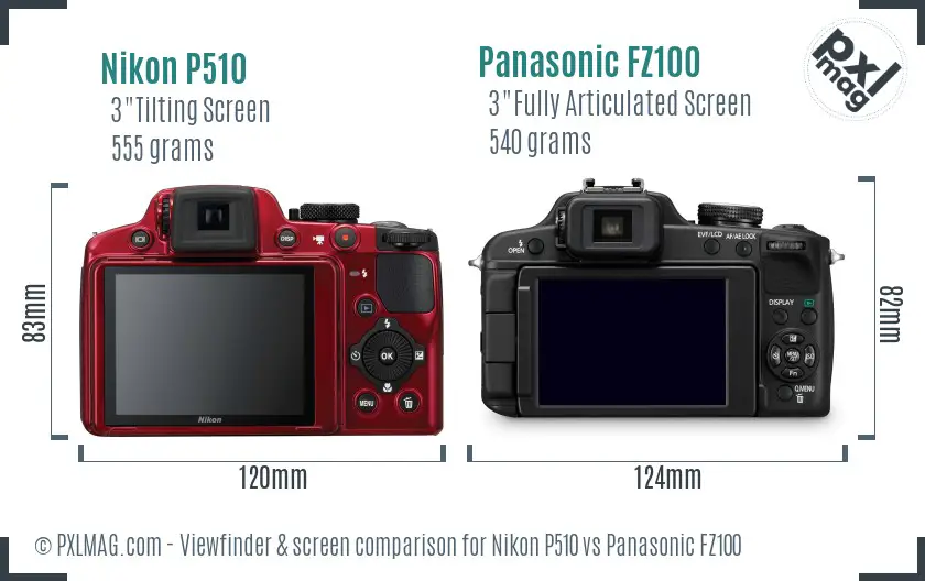 Nikon P510 vs Panasonic FZ100 Screen and Viewfinder comparison