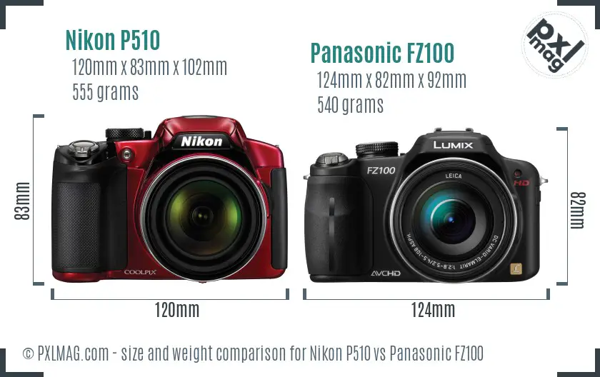 Nikon P510 vs Panasonic FZ100 size comparison