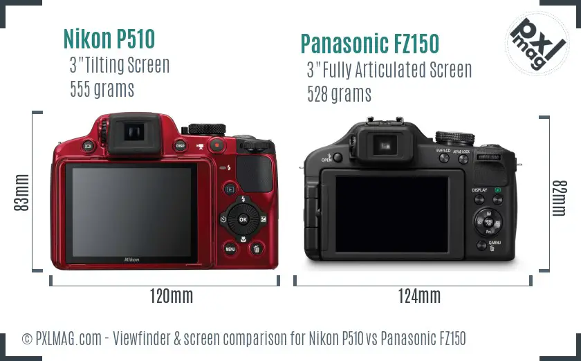 Nikon P510 vs Panasonic FZ150 Screen and Viewfinder comparison