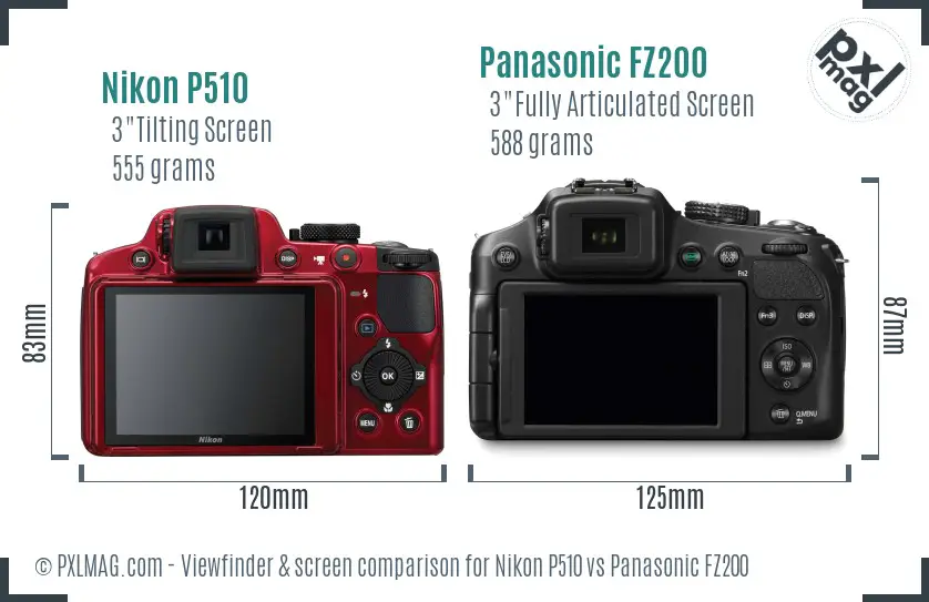 Nikon P510 vs Panasonic FZ200 Screen and Viewfinder comparison
