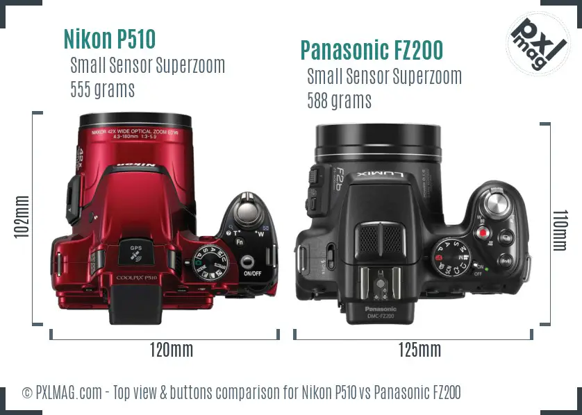 Nikon P510 vs Panasonic FZ200 top view buttons comparison