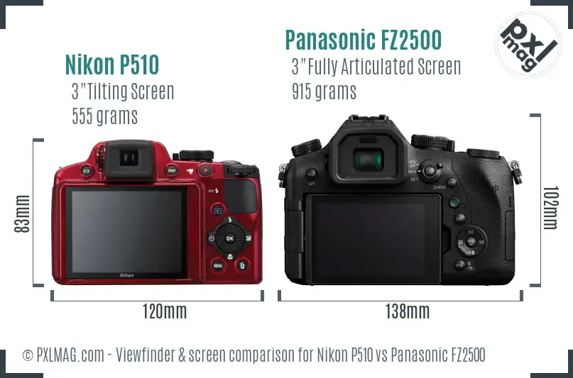 Nikon P510 vs Panasonic FZ2500 Screen and Viewfinder comparison