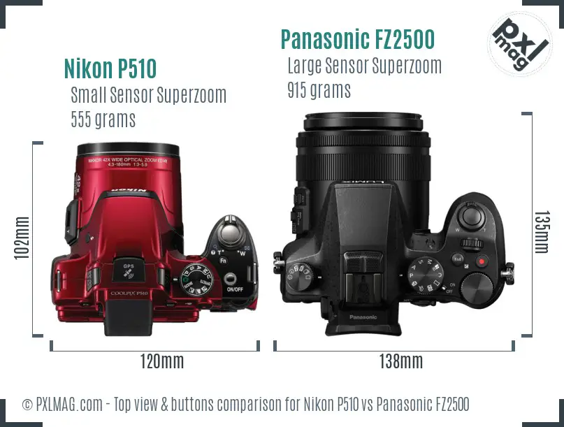 Nikon P510 vs Panasonic FZ2500 top view buttons comparison