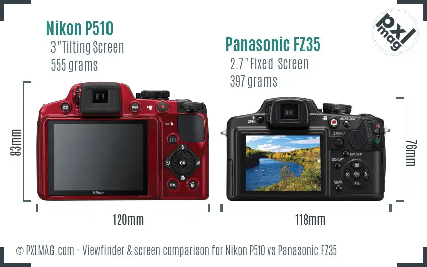 Nikon P510 vs Panasonic FZ35 Screen and Viewfinder comparison