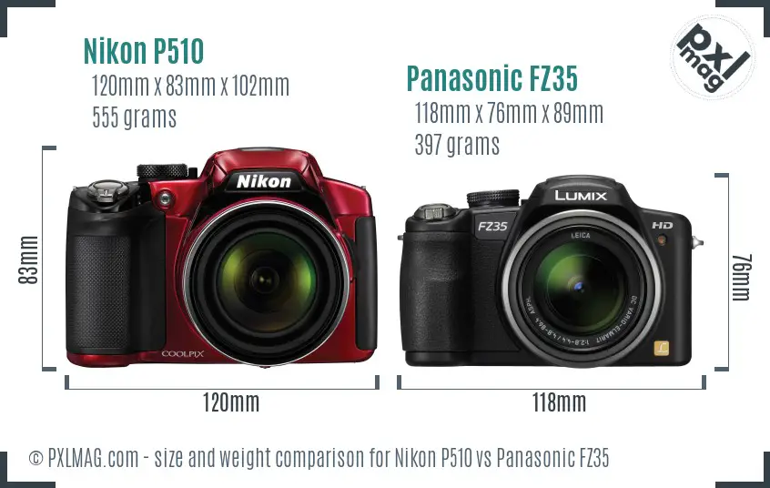 Nikon P510 vs Panasonic FZ35 size comparison