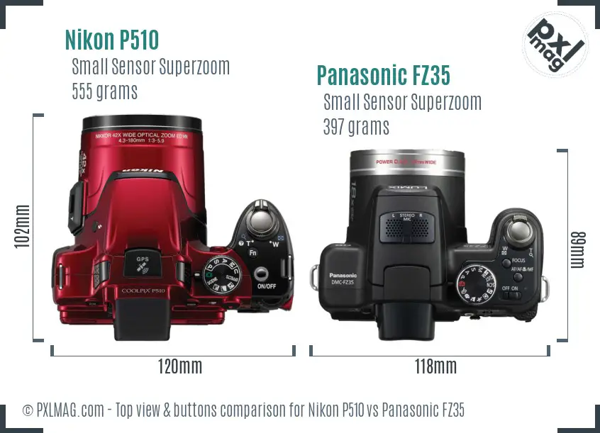 Nikon P510 vs Panasonic FZ35 top view buttons comparison