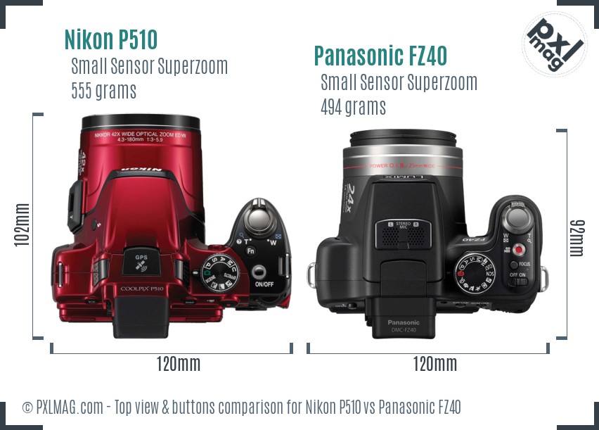 Nikon P510 vs Panasonic FZ40 top view buttons comparison