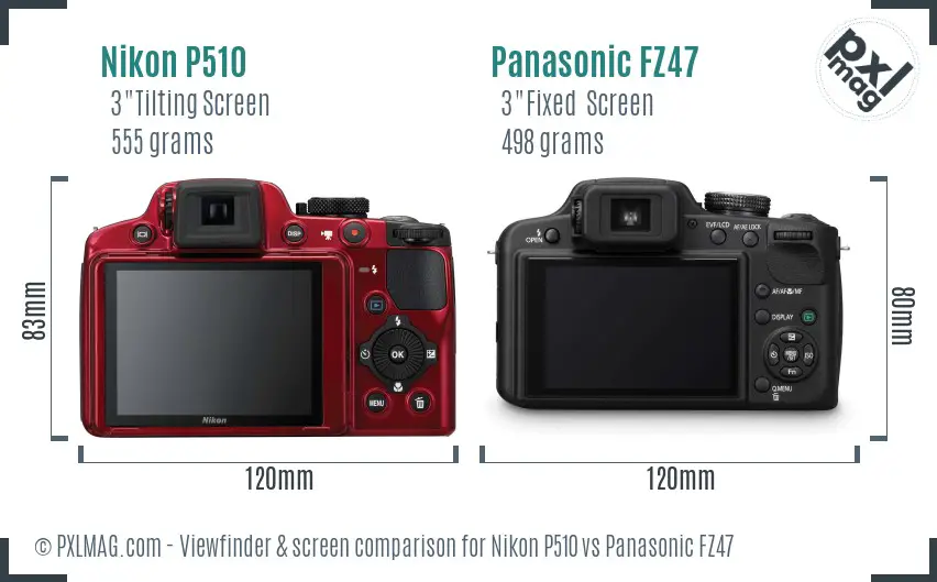Nikon P510 vs Panasonic FZ47 Screen and Viewfinder comparison