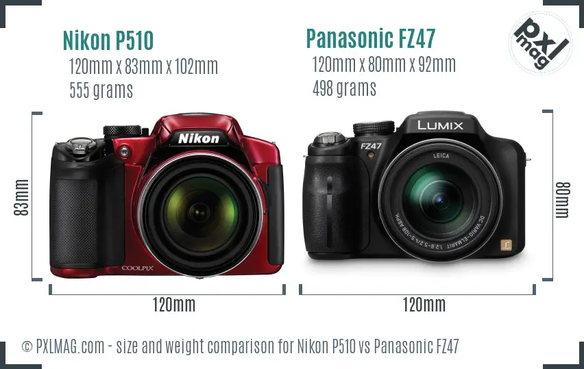 Nikon P510 vs Panasonic FZ47 size comparison