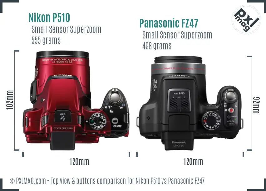 Nikon P510 vs Panasonic FZ47 top view buttons comparison