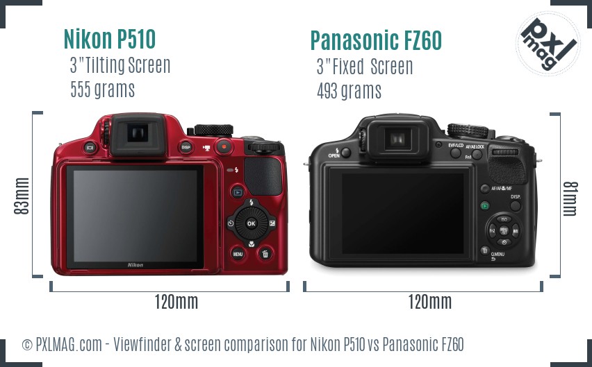 Nikon P510 vs Panasonic FZ60 Screen and Viewfinder comparison