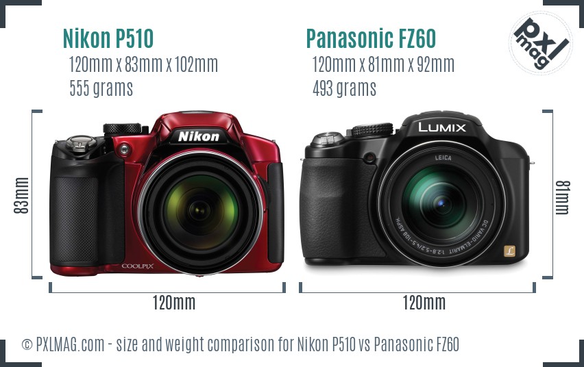 Nikon P510 vs Panasonic FZ60 size comparison Nikon P510 vs Panasonic FZ60 size comparison